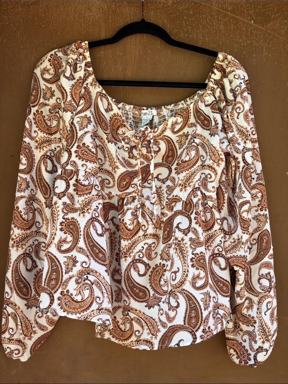 Rue21 Cream and Brown Paisley Peasant Blouse - Picture 7 of 8